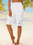 Cotton butterfly flower print elastic waist pocket Beach Resort shorts