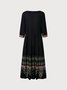 Women Geometric Casual Autumn Polyester V neck Natural Micro-Elasticity Midi A-Line Dress