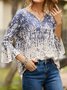 Women's Casual T-Shirt Ethnic Autumn Micro-Elasticity Notched Regular Flare Sleeve Top