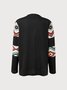 Aztec Geometric Ethnic V-neck Long Sleeve Top-Black Loosen Tribal V Neck Sweatshirts