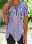 Zipper nail buckle gradient flower irregular hem holiday top T-shirt plus size tunic