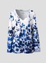 Women's V-Neck T-Shirts Long Sleeve Casual Floral Top White