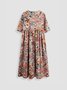 Women's Loosen Casual Floral Short Sleeve Woven Dress