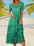 Gradient branches and leaves half open button pocket a hem long dress