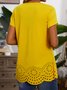 Short-sleeved Top With Round Neck Hem And Flower Design