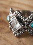 Ethnic Vintage Silver Diamond Beaded Ring Boho Jewelry