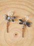 Vintage Silver Distressed Dragonfly Opal Moonstone Earrings Bohemian Ethnic Jewelry