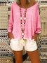 Blouses Cotton Crew Neck Casual Solid T-Shirts & Blouses