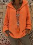 V Neck Hoodie Solid  Sweet Long Sleeve Knitted Sweaters