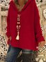 V Neck Hoodie Solid  Sweet Long Sleeve Knitted Sweaters