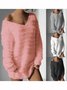 Long Sleeve Solid Cashmere Sweet Fleece Fuzzy Sweaters