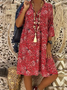 Women Printed Floral Cotton Vintage Casual Knitting Dress For Travel