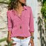 Women Fashion Turn Down Collar Solid  V Neck Long Sleeve Blouse