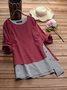 Women Fake Two Picese Stripe Patchwork  Long Sleeve Casual T-shirts