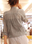 Women Causal Long Sleeve Solid Stand Collar Cotton Blouses Tunics