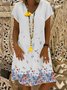 V Neck Women Weaving Dress Shift Daily Boho Floral Weaving Dress