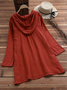 Woman Solid Color Drawstring Hooded Long Sleeve Linen Weaving Dress