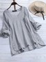 Round Neck Casual Cotton Shirts Blouses