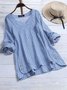 Round Neck Casual Cotton Shirts Blouses