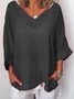 Casual Solid V Neck 3/4 Sleeve Top