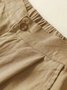 Solid Pockets Elastic Linen Casual Straight Pants