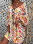 Women Boho Floral Midi Weaving Dress V Neck Shift Weaving Dress
