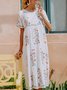 Round neck women's white holiday floral dress