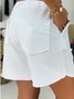 Plain Cotton-Blend Casual Women Shorts