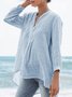 Solid V Neck Casual 3 4 Sleeve Plus Size Shirts Blouses