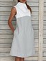 Plus Size Midi Weaving Dress Women Summer Shift Sleeveless Turtleneck Paneled Weaving Dress