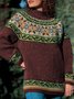 Long Sleeve Color-Block Crew Neck Vintage Sweater