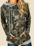 Camouflage Green Hoodie Shift Long Sleeve Shirts & Tops