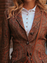 Brown Paisley Cotton-Blend Long Sleeve Paneled Blazer