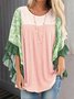 Floral Sleeve Color-Block Shirts Blouses