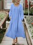 Plus Size Casual Solid Long Sleeve Pockets Weaving Dress