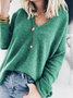 Solid Cotton-Blend Casual V Neck Sweater