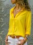 Solid Long Sleeve Casual Stand Collar Chiffon Plus Size Blouse