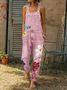 ANNIECLOTH Women Summer Sleeveless Denim Floral-Print Jumpsuits