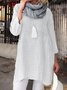 Women's Plus Size Casual Plain Long Sleeve Linen Dress