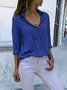 Solid Long Sleeve Casual Stand Collar Chiffon Plus Size Blouse