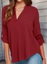 3/4 Sleeve Solid V Neck Casual Plus Size Blouse
