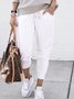 White Pockets Solid Cotton Casual Pants
