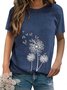 Crew Neck Casual  Dandelion Print Short Sleeve T-Shirts & Tops