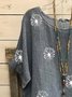 Casual vintage cotton and linen bat sleeve dandelion printed loose top