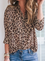 Leopard Long Sleeve V Neck Printed Tops