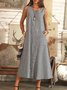Stripe-Blue A-Line Cotton Sleeveless Weaving Dress