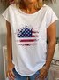 American independence day White Cotton-Blend Casual Printed Crew Neck T-shirt