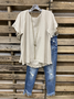 Women's Khaki Casual Plain Linen T-shirt