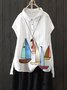 White Printed Cotton-Blend Casual Tops