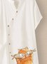 White Cotton-Blend Floral-Print Casual Tops